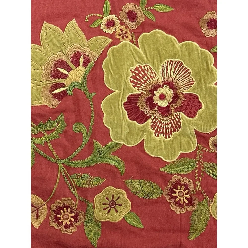 Vintage Pier 1 Embroidered Floral Throw Pillow Cover Applique 17x18